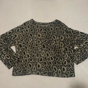 Zara Leopard-Pattern Crewneck Sweater - Black & Beige